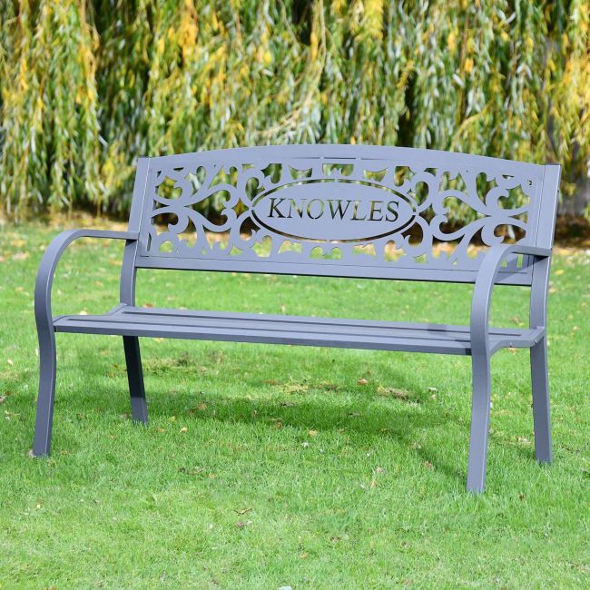 Family Name Iron Bench in the Garden Family Name Iron Bench in the Garden
