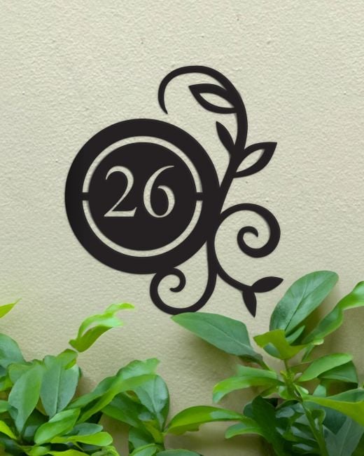 Ornate vine detail personalised house number sign Ornate vine detail personalised house number sign