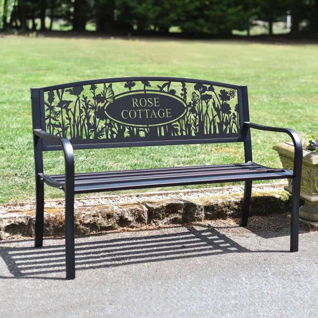 Family Name Iron Bench in the Garden Family Name Iron Bench in the Garden