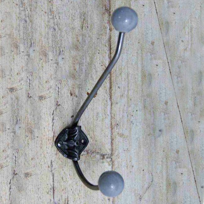 Large Iron Coat Hook With Deep Grey Ceramic Tips Large Iron Coat Hook With Deep Grey Ceramic Tips
