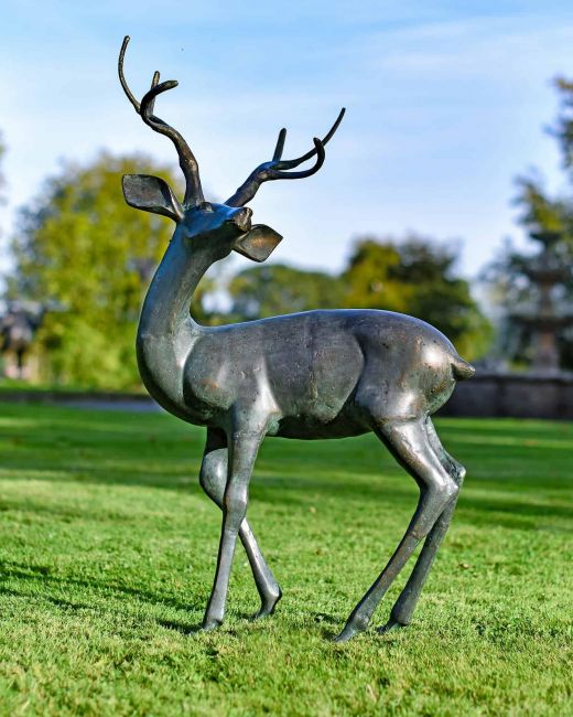 Aged Verdigris Stag Sculpture In Situ 
