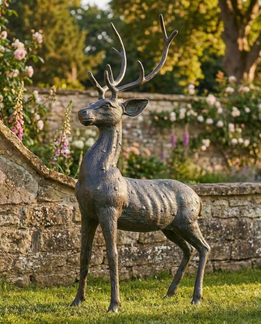 Deluxe Aged Verdigris Freestanding "Roscoe" Buck Garden Sculpture digital illustration