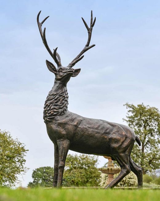 Deluxe Antique Bronze "Goliath" Stag Garden Sculpture - Looking Left Deluxe Antique Bronze "Goliath" Stag Garden Sculpture - Looking Left