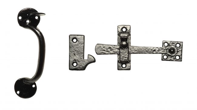 Deluxe Black Cast Iron Thumb Latch Set With Side Fixing Catch