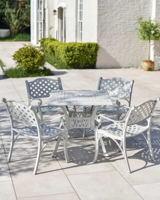 Deluxe "Blanche" Outdoor Dining Set in Situ on an Outdoor Garden Patio