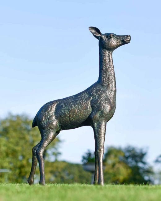 Deluxe Cast Aluminium Freestanding "Fallow" Doe Garden Sculpture in Situ Deluxe Cast Aluminium Freestanding "Fallow" Doe Garden Sculpture in Situ
