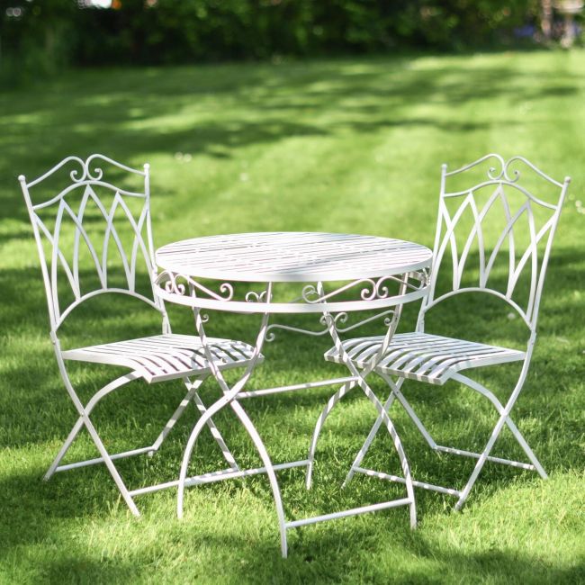 Deluxe Scylla Classic Outdoor Two Seater Bistro Set in Antique White Deluxe Scylla Classic Outdoor Two Seater Bistro Set in Antique White