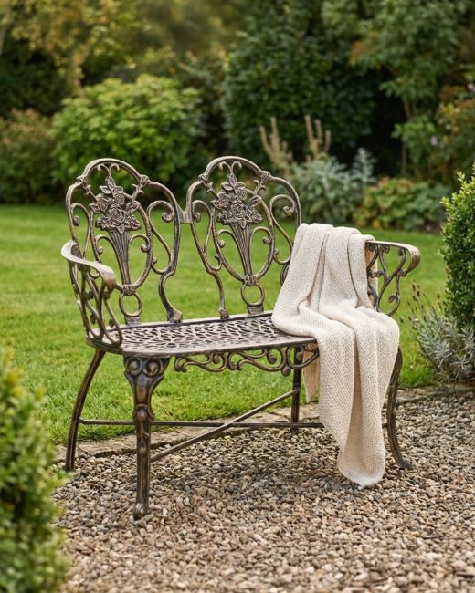Deluxe Two-Seater Cast Aluminium "Rosebud" Garden Bench - Thumbnail Deluxe Two-Seater Cast Aluminium "Rosebud" Garden Bench - Thumbnail