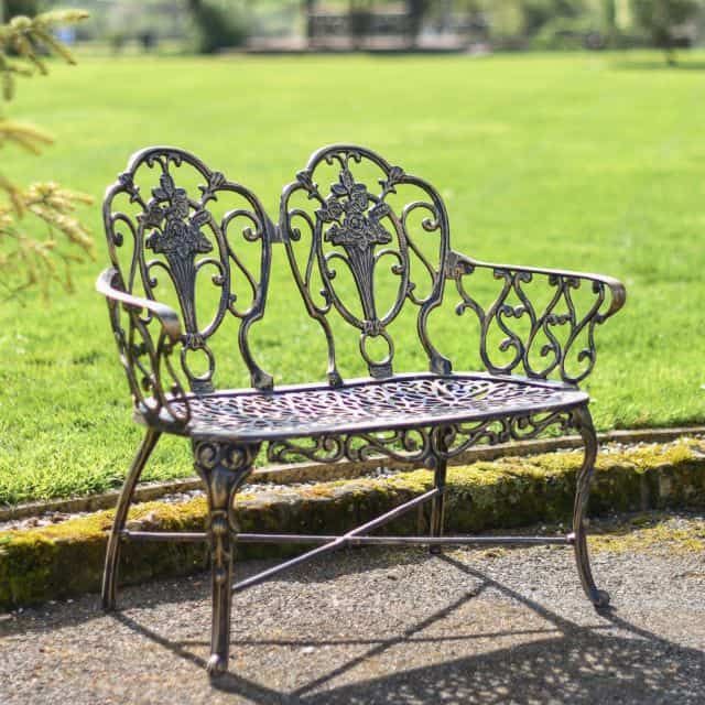 Deluxe Two-Seater Cast Aluminium "Rosebud" Garden Bench - Thumbnail Deluxe Two-Seater Cast Aluminium "Rosebud" Garden Bench - Thumbnail