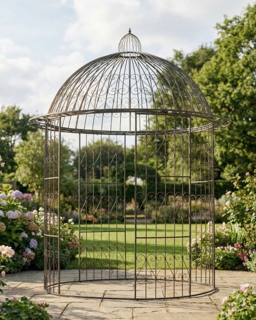 Deluxe Wrought Iron "Alaina" Black Powder Coated Gazebo spring garden