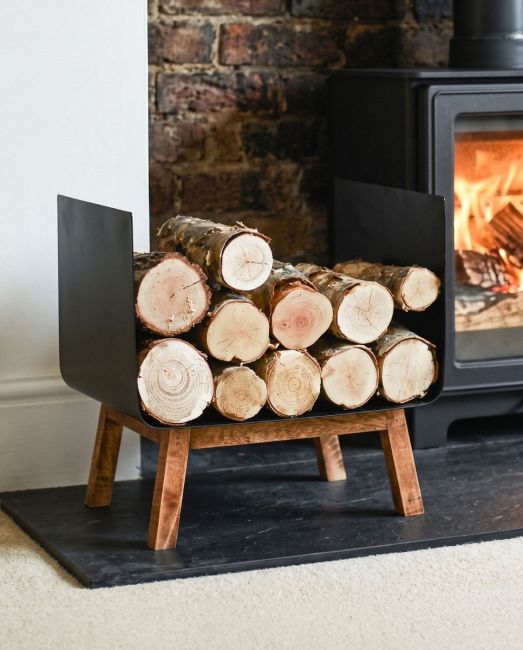 Contemporary Black Steel & Wooden Log Holder Contemporary Black Steel & Wooden Log Holder