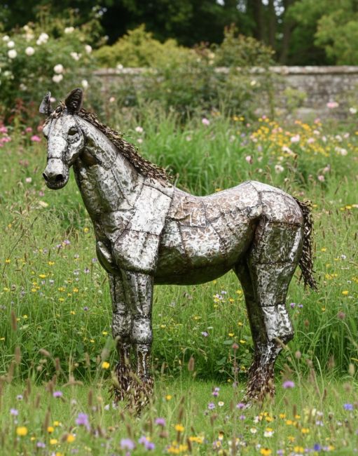 Digital illustration of "Sea Biscuit" Standing Iron Horse Garden Sculpture