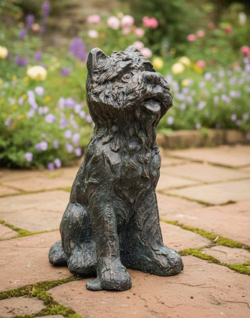 Digital illustration of ‘Baxter’ the Yorkshire Terrier Garden Sculpture in Cast Aluminium - Verdigris