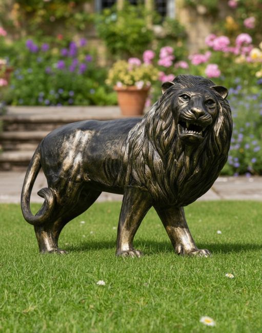 Antique Gold Lion Sculpture in Situ in the Garden