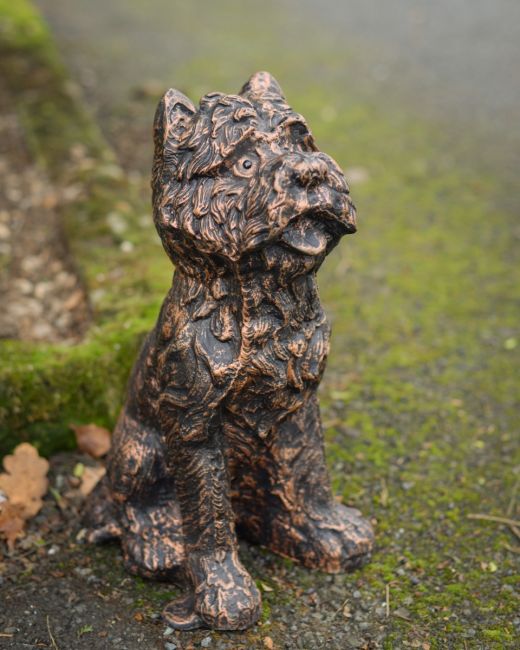 Digital illustration of ‘Baxter’ the Yorkshire Terrier Garden Sculpture in Cast Aluminium - Copper