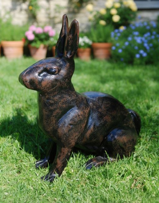 Black & Brown Sitting Rabbit Garden Ornament
