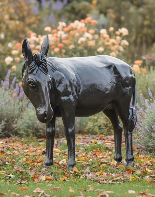 Digital illustration of Bronze Donkey Garden Sculpture in autumnal garden