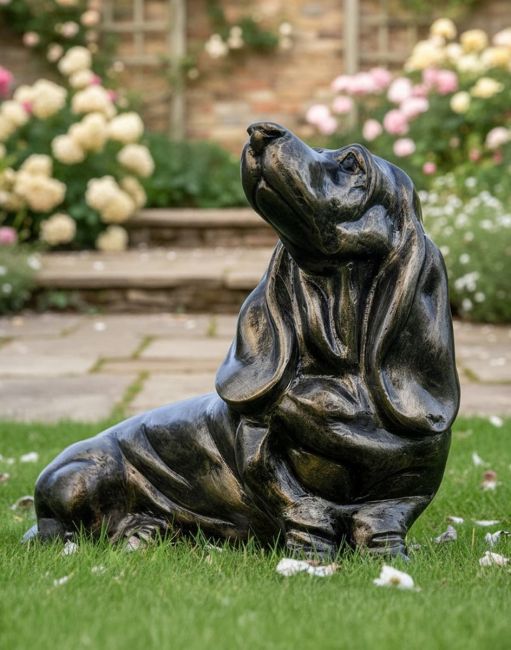 Basset Hound Antique Gold Garden Sculpture 