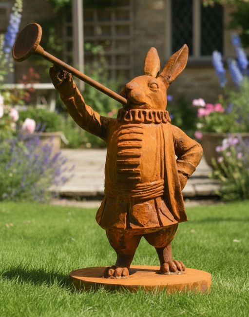 Cast Iron Heralding Hare Garden Statue