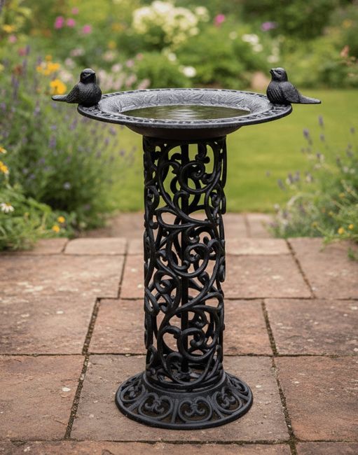 Ornate Bird Design Bird Bath Finishes in Black