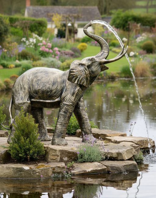 Elephant Water Fountain in Black & Gold