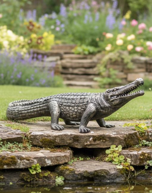 Black and Gold Crocodile Sculpture