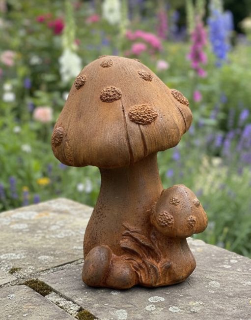 Rustic Cast Iron "Enchanted Toadstool" Sculpture