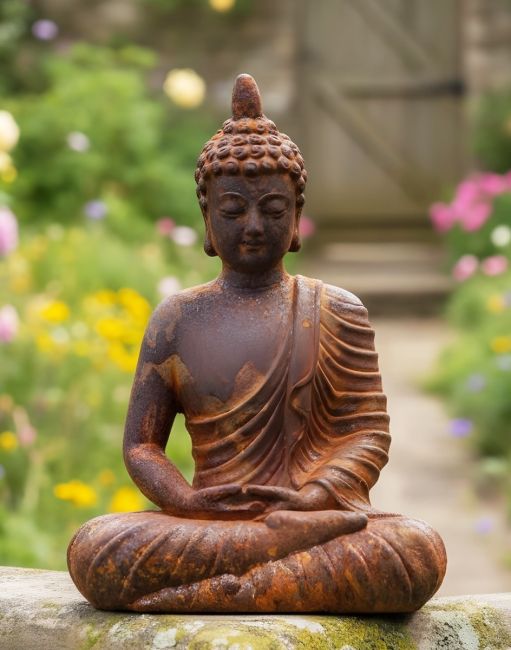 Rustic Cast Iron Meditating Buddha Sculpture