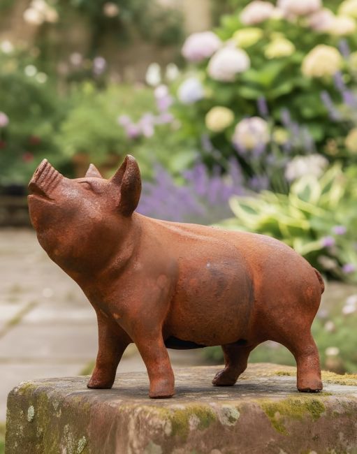 Rustic Cast Iron Doe & Calf SculptureRustic Cast Iron Doe & Calf Sculpture