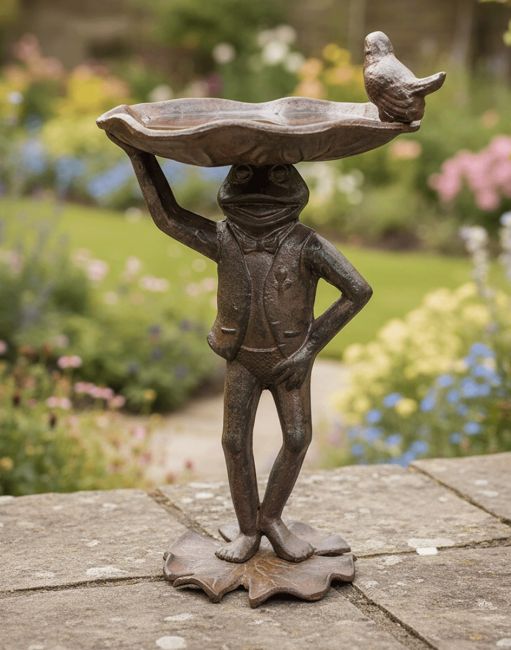 Digital Illustration of Rustic Frog Bird Bath Positioned on a Rustic Garden Wall.jpg