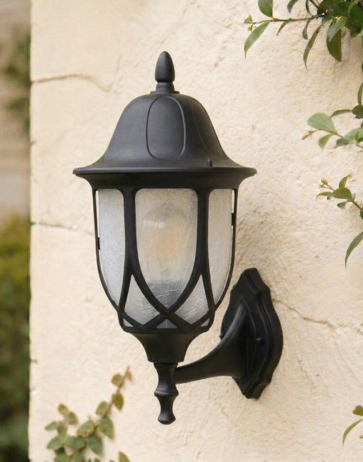 Digital Illustration of the Traditional "Icy Splendor" Frosted Glass Bottom Fix Outdoor Wall Lantern Mounted on a Cream Coloured Outdoor Wall