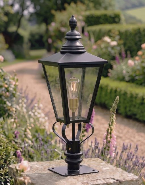 Digital Illustration of the 105cm Black Rochester Entrance Pillar Light Mounted on a Stone Garden Pillar