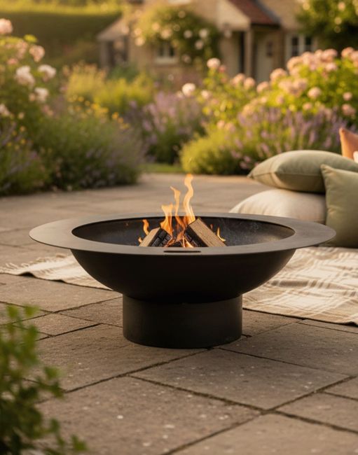 Curved Steel Bowl Fire Pit in Situ