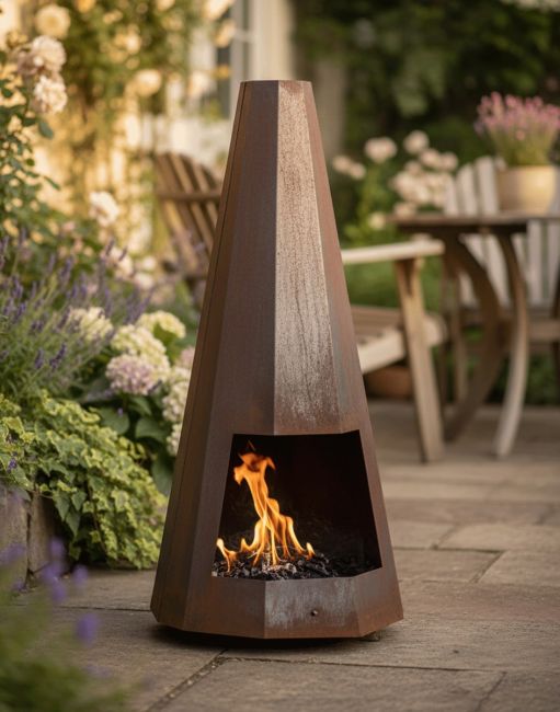 Contemporary Chiminea in a Hexagonal Design Contemporary Chiminea in a Hexagonal Design