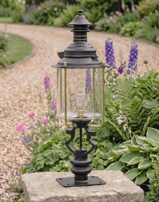 Digital Illustration of the 117cm Belgravia Pillar Light and Lantern Set Mounted on a Stone Garden Wall Pillar
