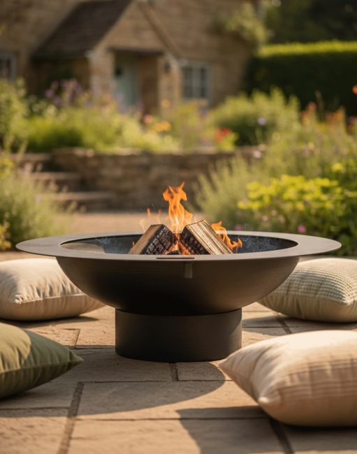 Curved Steel Bowl Fire Pit in Situ