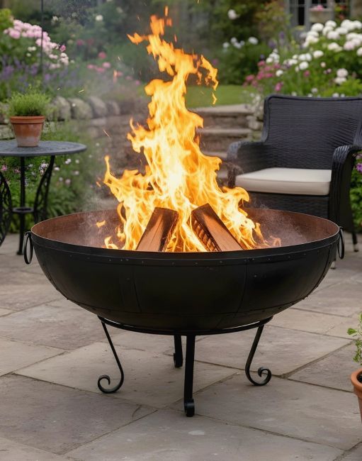 120cm Kadai Bowl in Garden Setting with Handles Down 