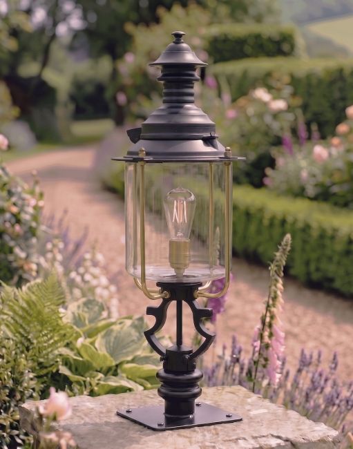 Digital Illustration of the 145cm Belgravia Pillar Light and Lantern Set Mounted on a Stone Garden Pillar