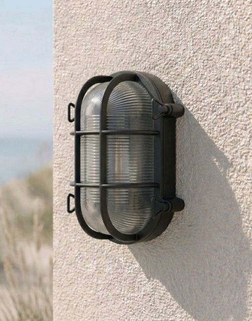 Digital Illustration of the 20cm "Newhaven" Nautical Bulkhead Wall Light Mounted on a White Coloured Textured Wall