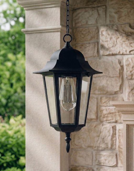 Digital Illustration of the "Ashbourne" Chain Hanging Porch Light Suspended over a Traditional Home Porch