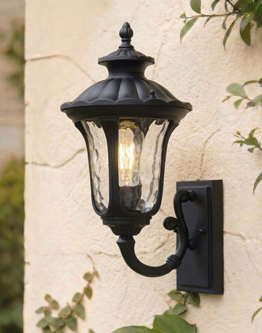 Traditional Black "Hexagonal" Victorian Top-Fix Wall Lantern - 36cm x 25cm