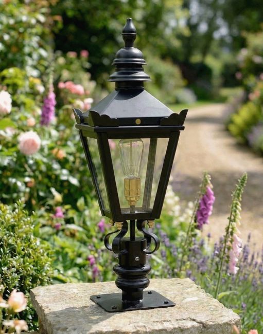 Digital Illustration of the 64cm Harrogate Pillar Light and Lantern Set Mounted on a Garden Wall from an Angled View