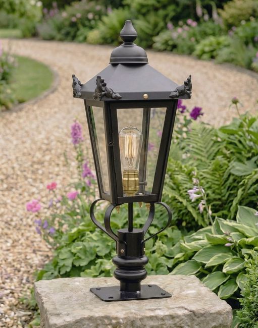 Digital Illustration of the 83cm Victorian Pillar Light and Lantern Set Mounted on a Stone Garden Pillar