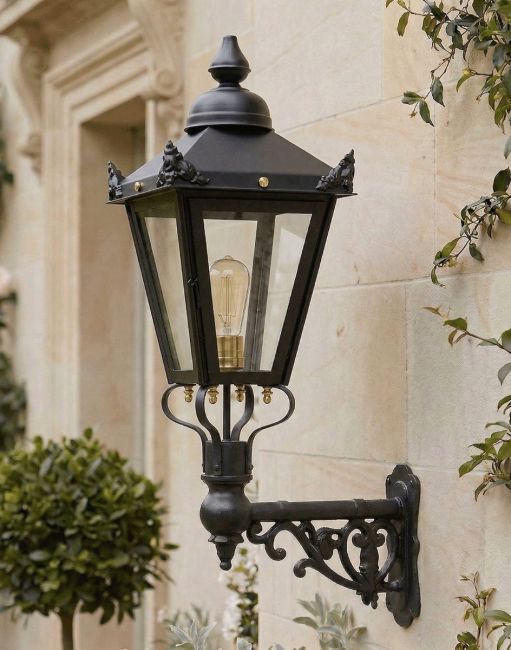 Digital Illustration of the 88 x 33cm Victorian Wall Lantern on Ornate Bracket Mounted on a Traditional House Porch