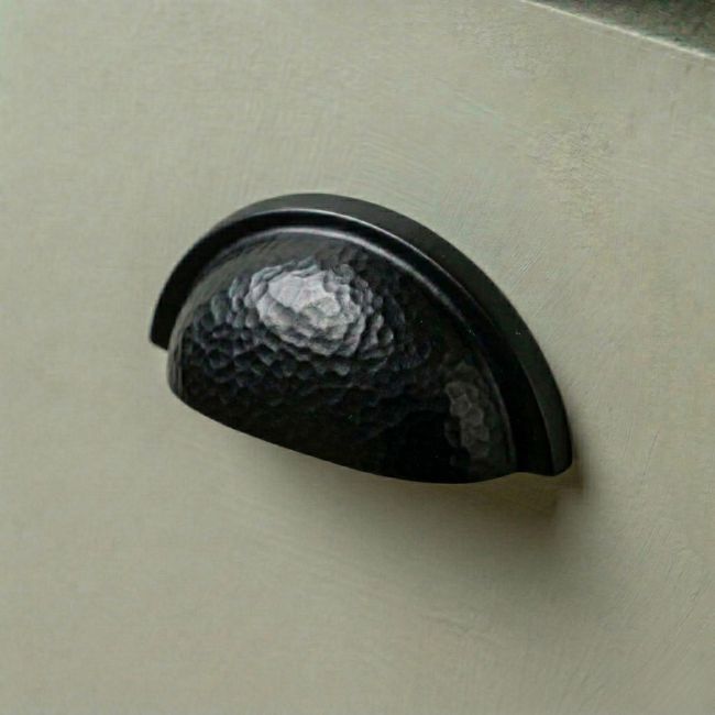 Aged Copper Curved Drawer Pull with Hammered Handle