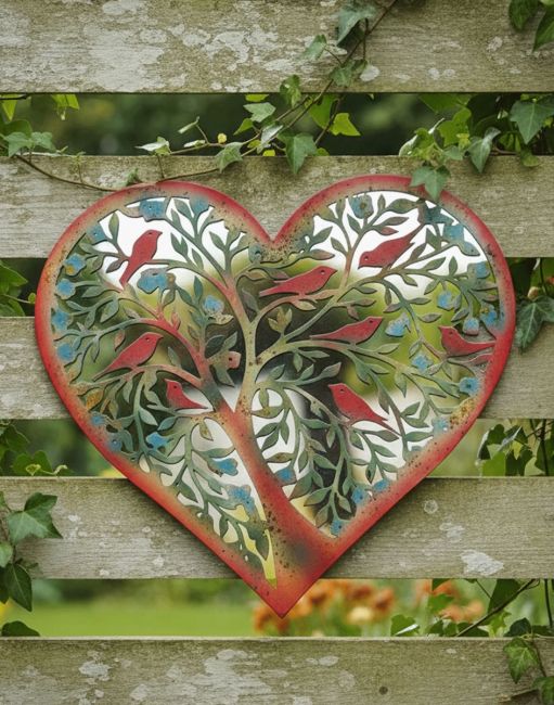 "Aviary Tree" Heart Shaped Garden Mirror Wall Art