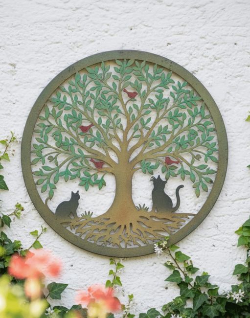 Bird Watching Cats Silhouette Garden Wall Art main