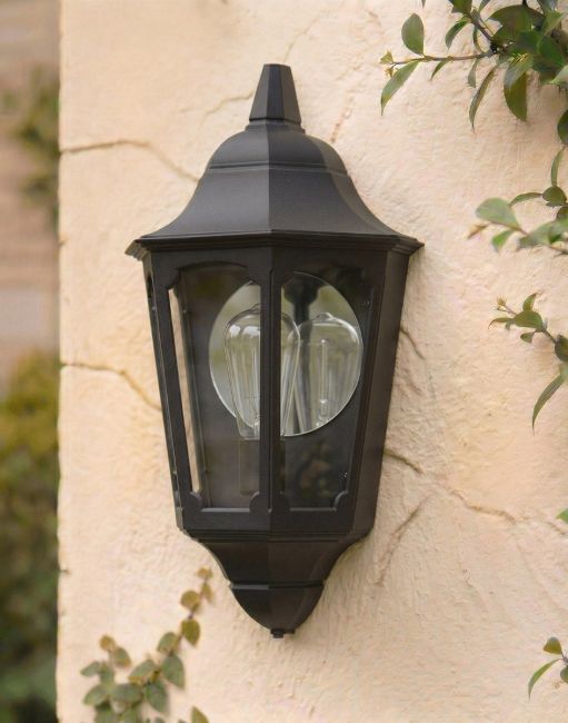 Digital Illustration of the Black "Bridlington" Flush Wall Lantern Mounted on a Cream Coloured Exterior Garden Wall