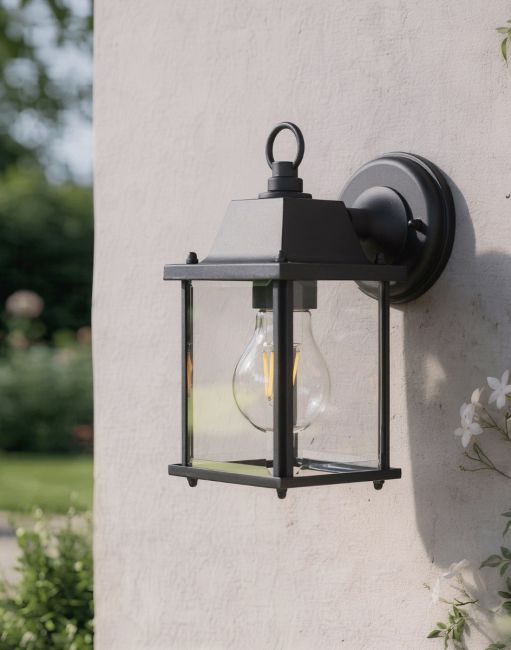 Digital Illustration of the Black Contemporary "Foursquare" Outdoor Top Fix Wall Light Mounted on a White Building Wall Digital Illustration of the Black Contemporary "Foursquare" Outdoor Top Fix Wall Light Mounted on a White Building Wall