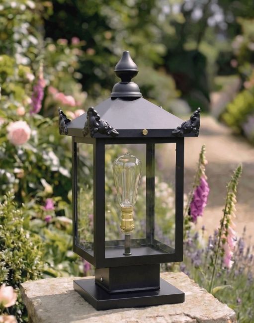 Digital Illustration of the Black Contemporary Victorian Pillar Light Mounted on a Stone Garden Pillar